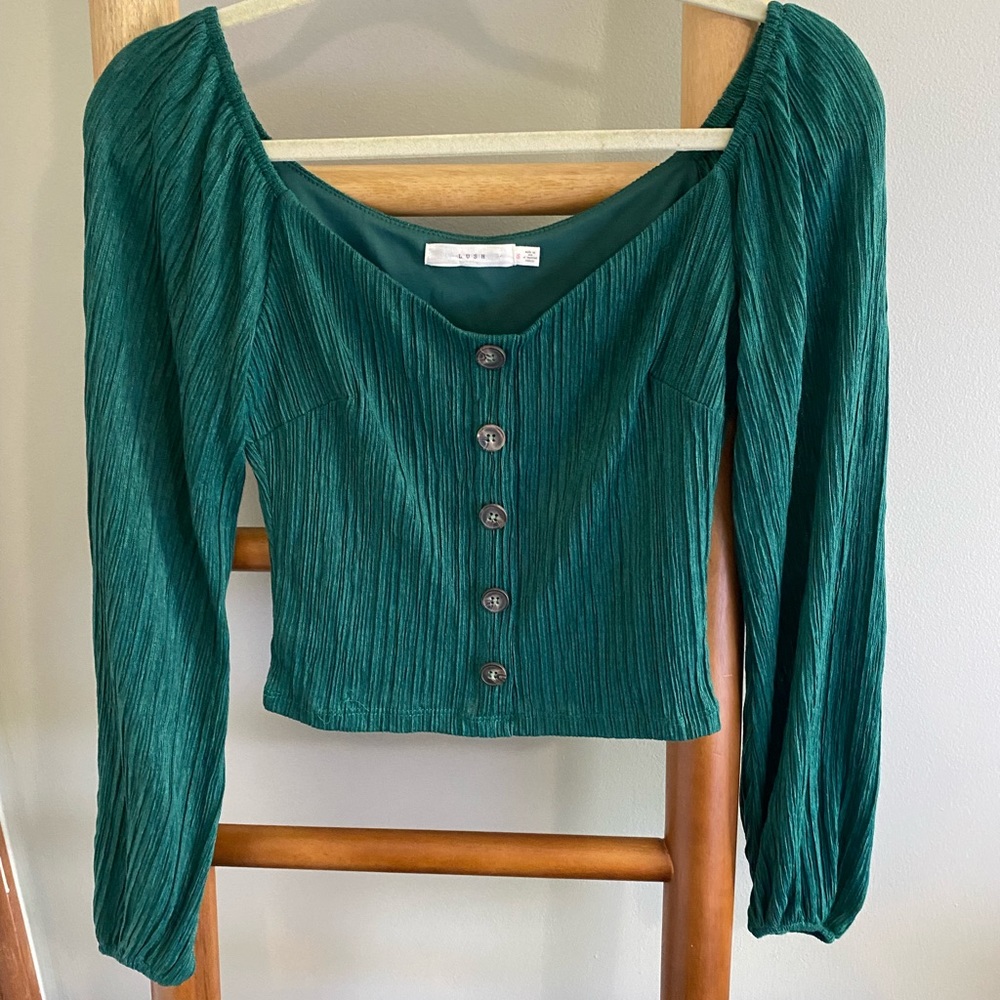 Emerald Green Long Sleeve Crop Top (S)